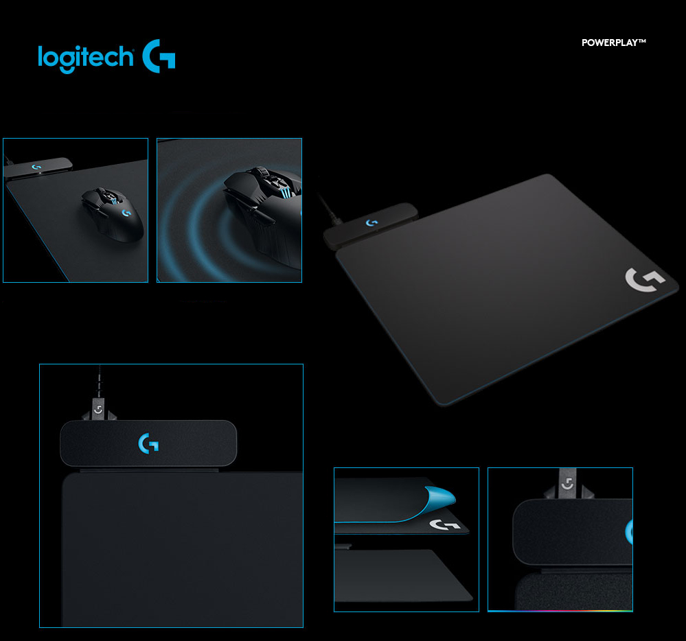 Mousepad Gamer Logitech Powerplay RGB, Médio(320x275mm),Carregamento Sem Fio  943000208